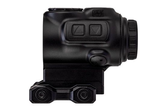 Primary Arms GLx 1X MP optic in black features a slim profile and large objective lens